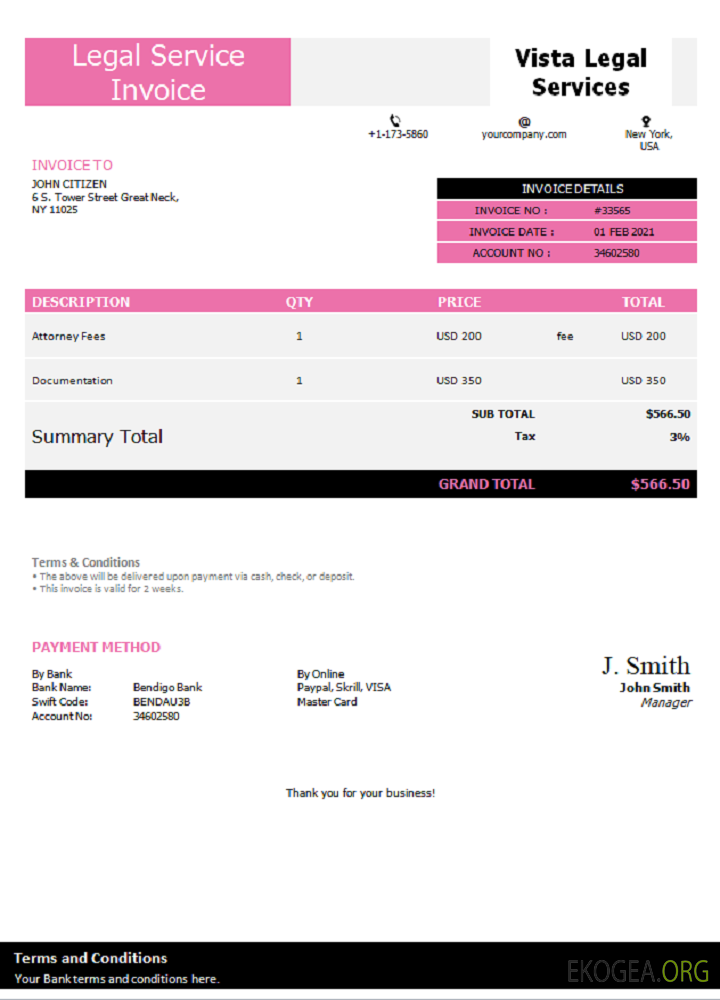 Facture des services juridiques de Vista aux États , Unis